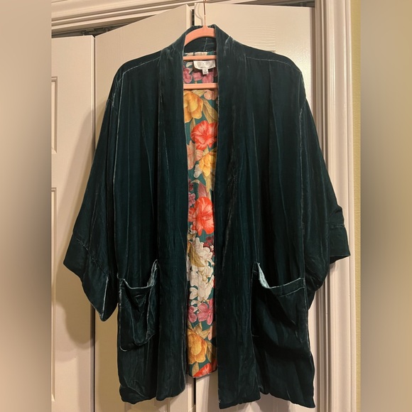 Johnny Was Jackets & Blazers - Johnny Was Jade Dark Teal Velvet Jacket with Reversible Silk Floral
